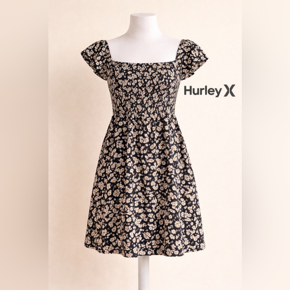 Hurley Dresses & Skirts - Hurley Black Daisy Floral Smocked Mini Dress Size XL Cottagecore Summer